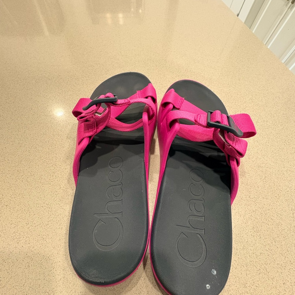 Chaco Pink and Black Slide Sandals - Picture 7 of 9
